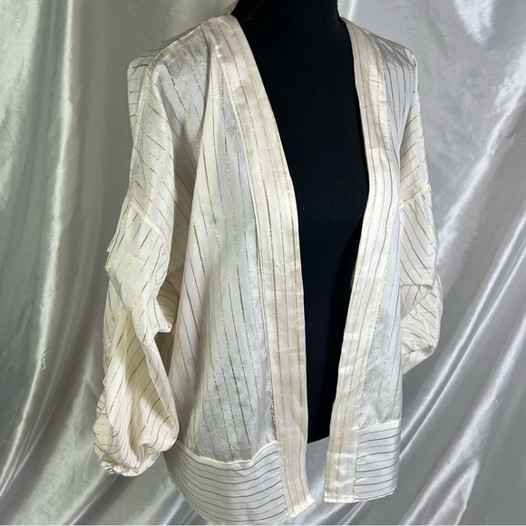 2/$15 Cream Stripe Kimono Duster Cardigan| Open Front Size M| Boho Chic - Picture 5 of 6